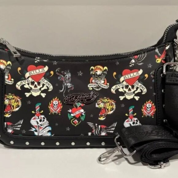Ed Hardy Handbags - NWT Ed Hardy Black Skull Print Women's Crossbody Bag